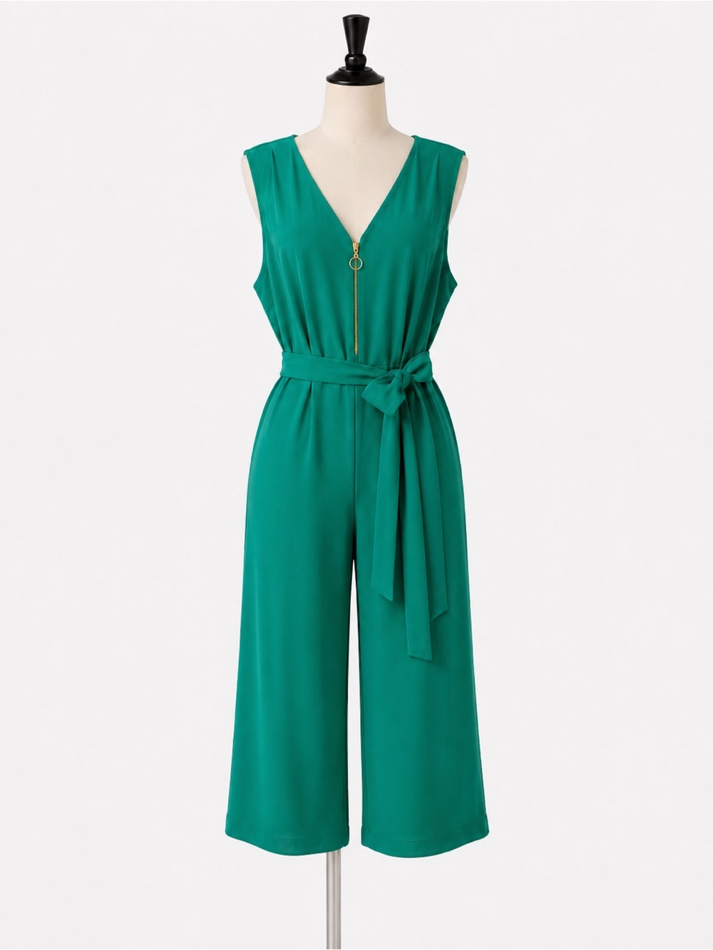 Emma & Michele Teal V-Neck Wide-Leg Jumpsuit with Tie Waist